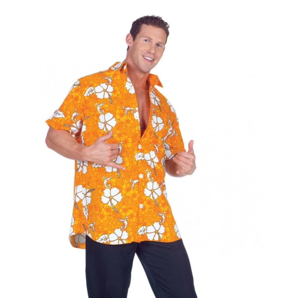 Mens Printed Button Down Casual Short-Sleeved Summer Shirt XXL,Orange