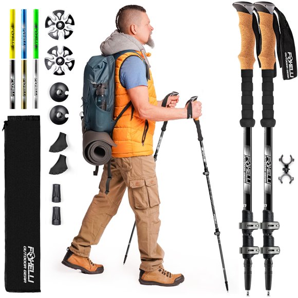 Bastones de trekking Foxelli, ligeros, de aluminio, con empuñaduras de corcho