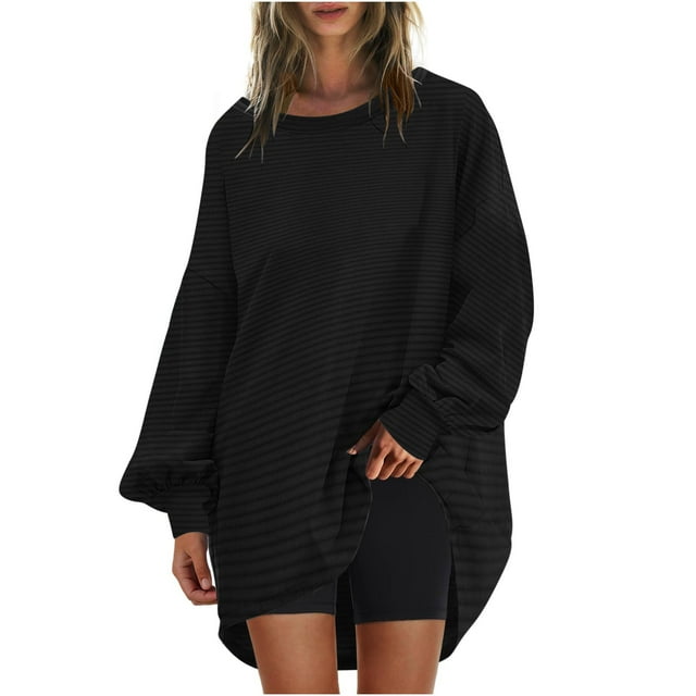 aidice Womens Shirts Casual Crewneck Long Sleeve Loose Shirts Drop Shoulder Fall Oversize Pullover Tops