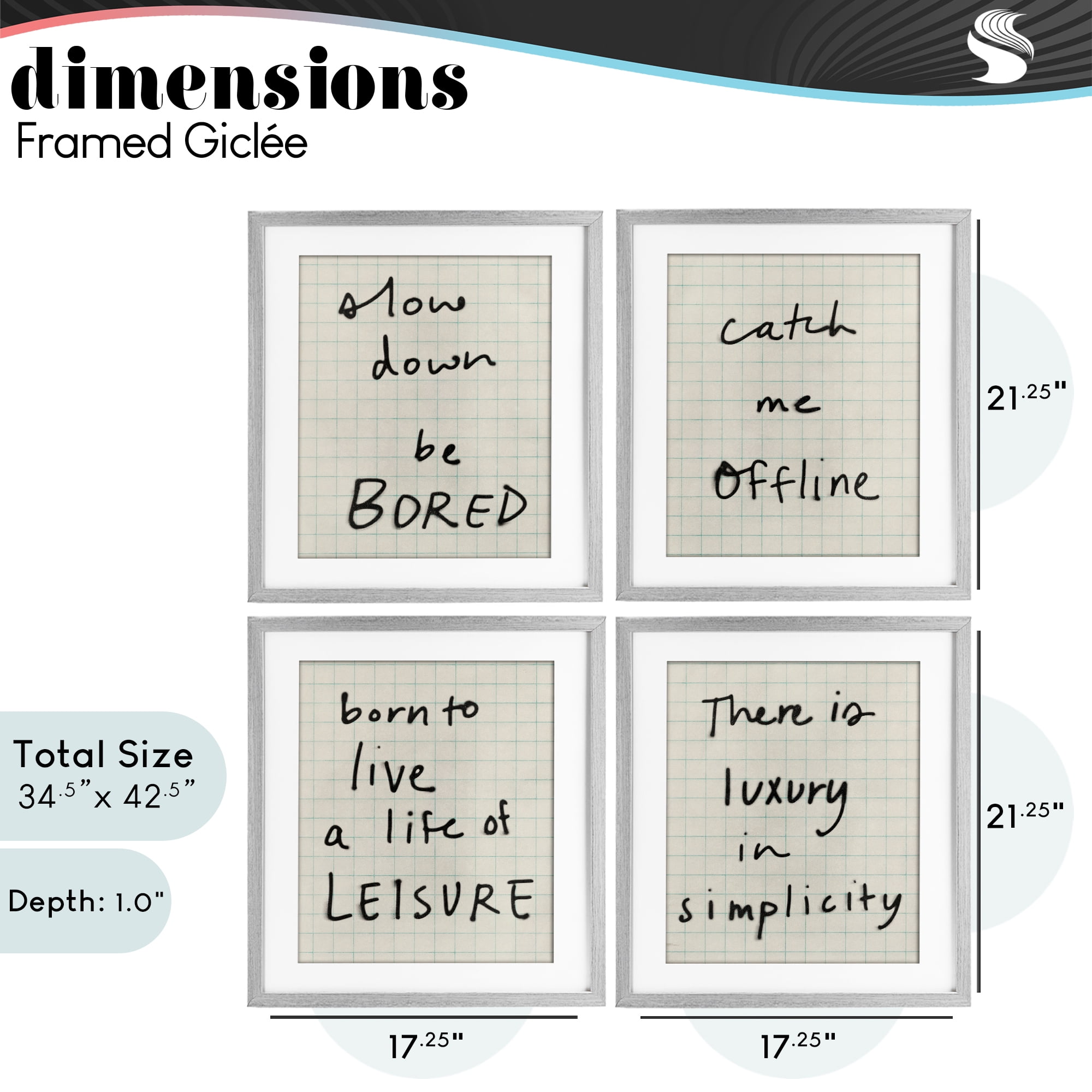 Stupell Industries Bored Scrawl Sayings 4 Piece Gray Framed Print Under Glass Set, design by Victoria Barnes