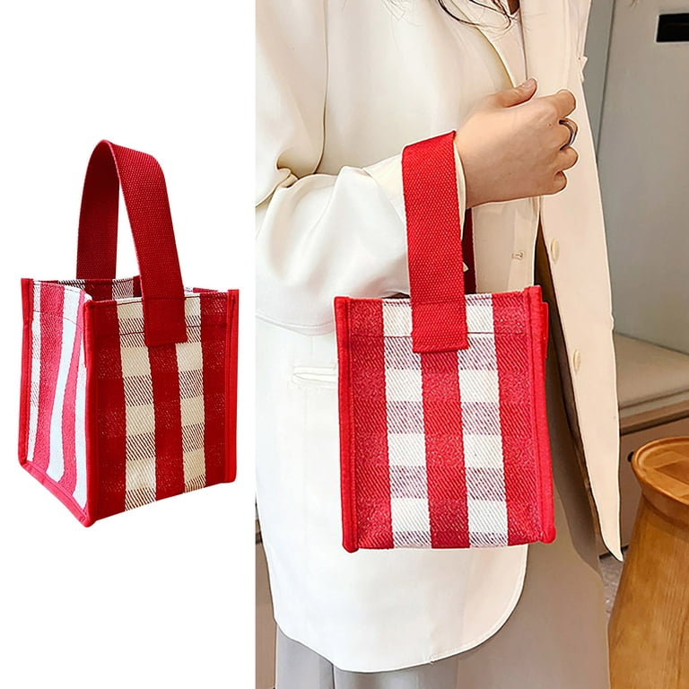 Giyblacko Insulated Tote Lunch Box Bags Plaid Canvas Bag Mini Portable  Small Square Bag Going Out Portable Storage Bag Fashion Simple Lunch Bag