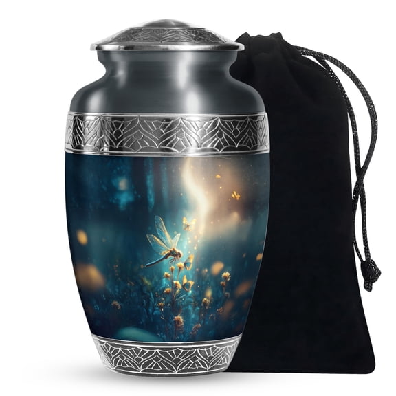 JAGASY Dragonfly Large Urn for Home Decor, Blue Urn for Ashes Adult Male, Butterfly Flowers Decorative Urns for Daughter, Cremation Urns for Son, (10 Inch)