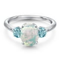 thumbnail image 3 of Gem Stone King 925 Sterling Silver Simulated White Opal and Blue Zircon Engagement Ring for Women | 2.00 Cttw | Oval Cabochon 9X7MM | Gemstone October Birthstone | Size 6, 3 of 6
