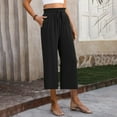 thumbnail image 6 of Women Cotton Linen Trouser Ladies Wide Leg Cropped Trousers with Pocket Drawstring Elasticated Waist Tapered Trousers Solid Casual Summer Pants Baggy Lounge Pants Breathable Beach Yoga Trousers, 6 of 7