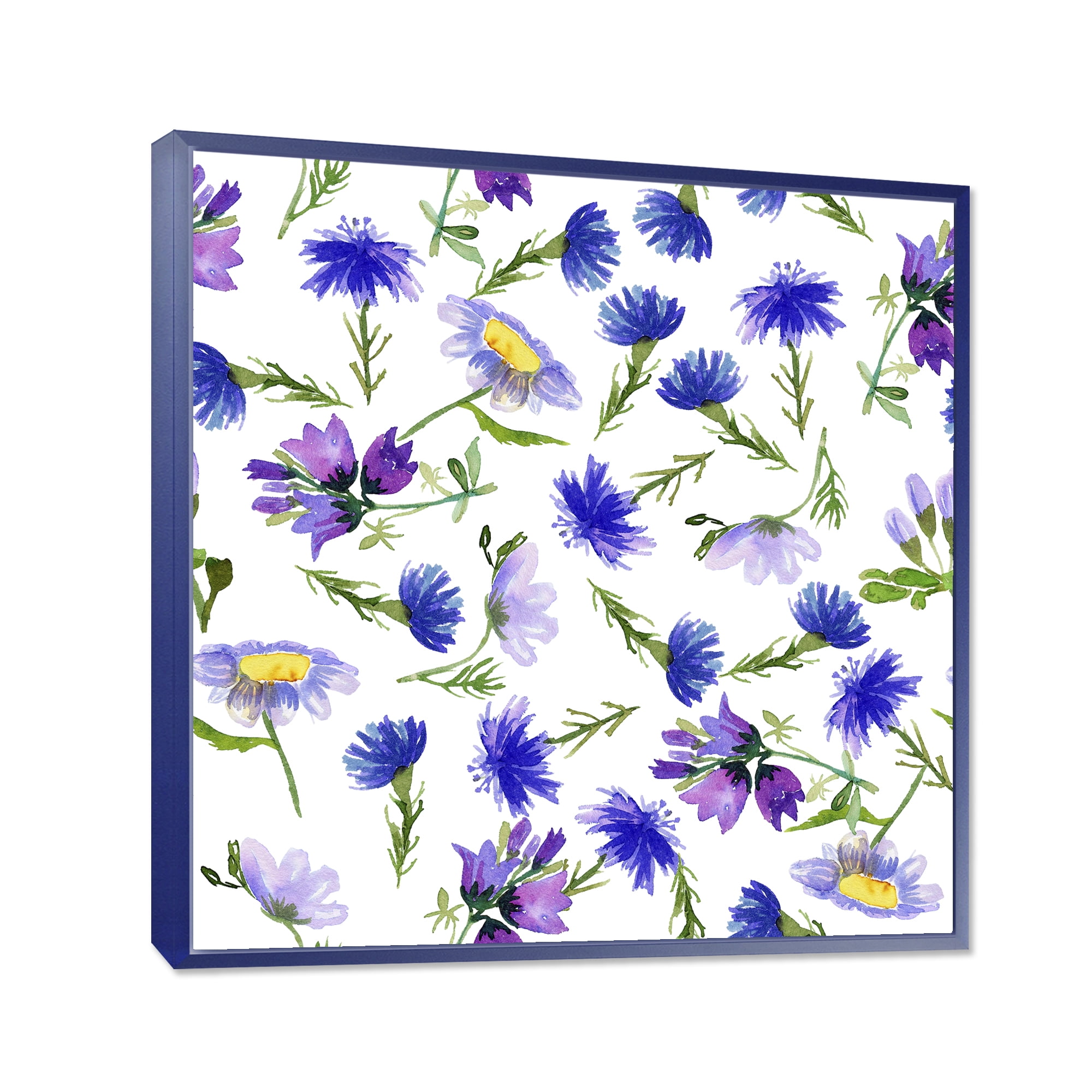 Designart 'Blue Wildflowers With Leaves III' Traditional Framed Canvas Wall Art Print