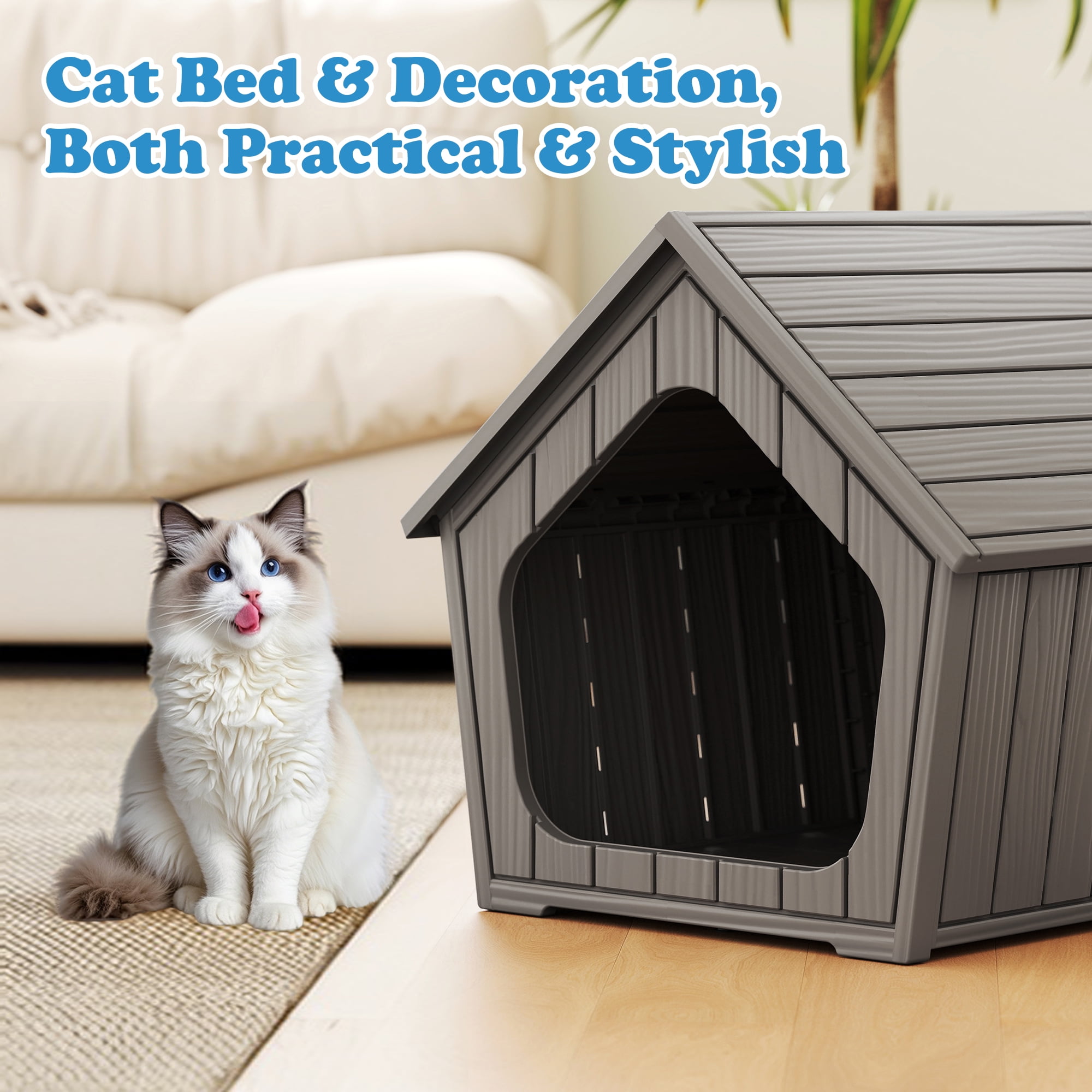 Bifanuo Weatherproof Outdoor Cat House - Insulated Resin Shelter for Indoor & Feral Cats