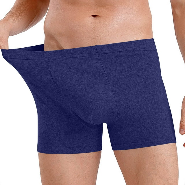Ceisia Men's Solid Cotton Mid-Rise Boxer Briefs High Elasticity Plus Size Underwear Blue XXXL Gifts