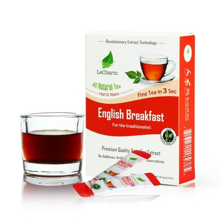 English Breakfast Instant Tea on the Go LeCharm 100% Natural Tea Extract, Unsweetened Drink Instant Crystallized Tea Powder for Pure Water, Iced Tea and Hot Tea(10