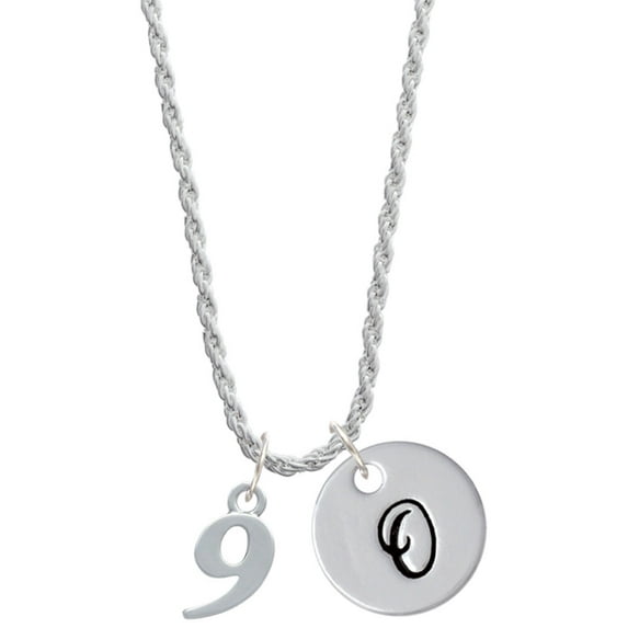 Delight Jewelry Silvertone Number - 9 - Silvertone Script Initial Disc - O - Charm Necklace, 20"+3"