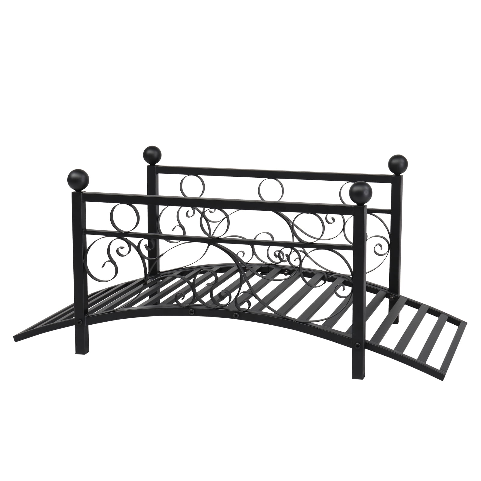 Metal Garden Bridge, Garden Arch Footbridge w/ 2 Safety Siderails for