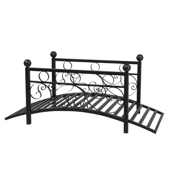Zimtown 3.3' Metal Garden Bridge Decorative Arch Walkway w/ Guardrails, Black