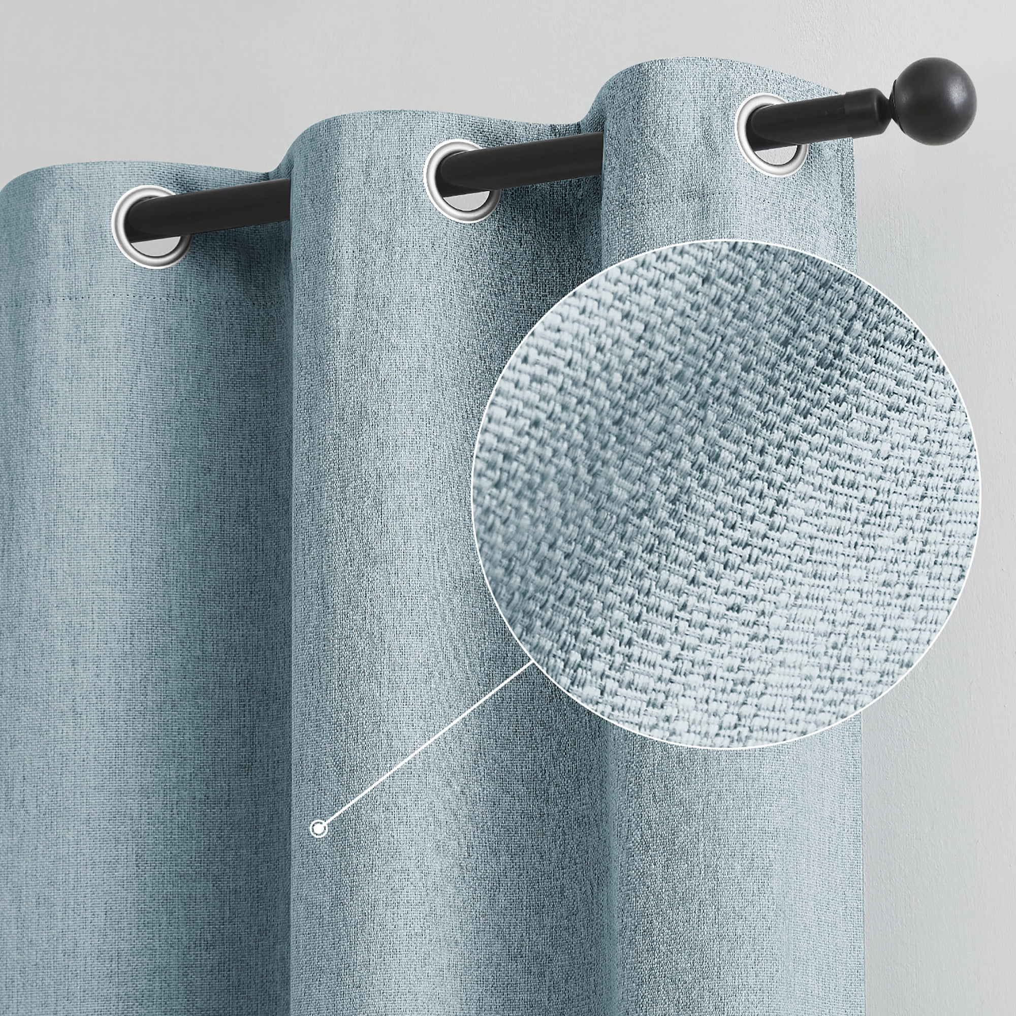 Exultantex Blackout Linen Curtains for Bedroom Light Blocking Energy Efficient Curtain Panels Grommet Top 40"W x 63"L,Set of 2,Blue