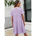 thumbnail image 2 of Mauve Purple Tiered Flounce Sleeve Smock Dress With Ruffled Hem, 2 of 6