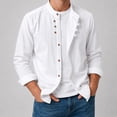 thumbnail image 4 of Havenx Men's Cotton Linen Shirts Long Sleeve Button Down Shirts Stand Collar Solid Color Tops Summer Vacation Japan Style Lightweight Clothes,White XL, 4 of 5