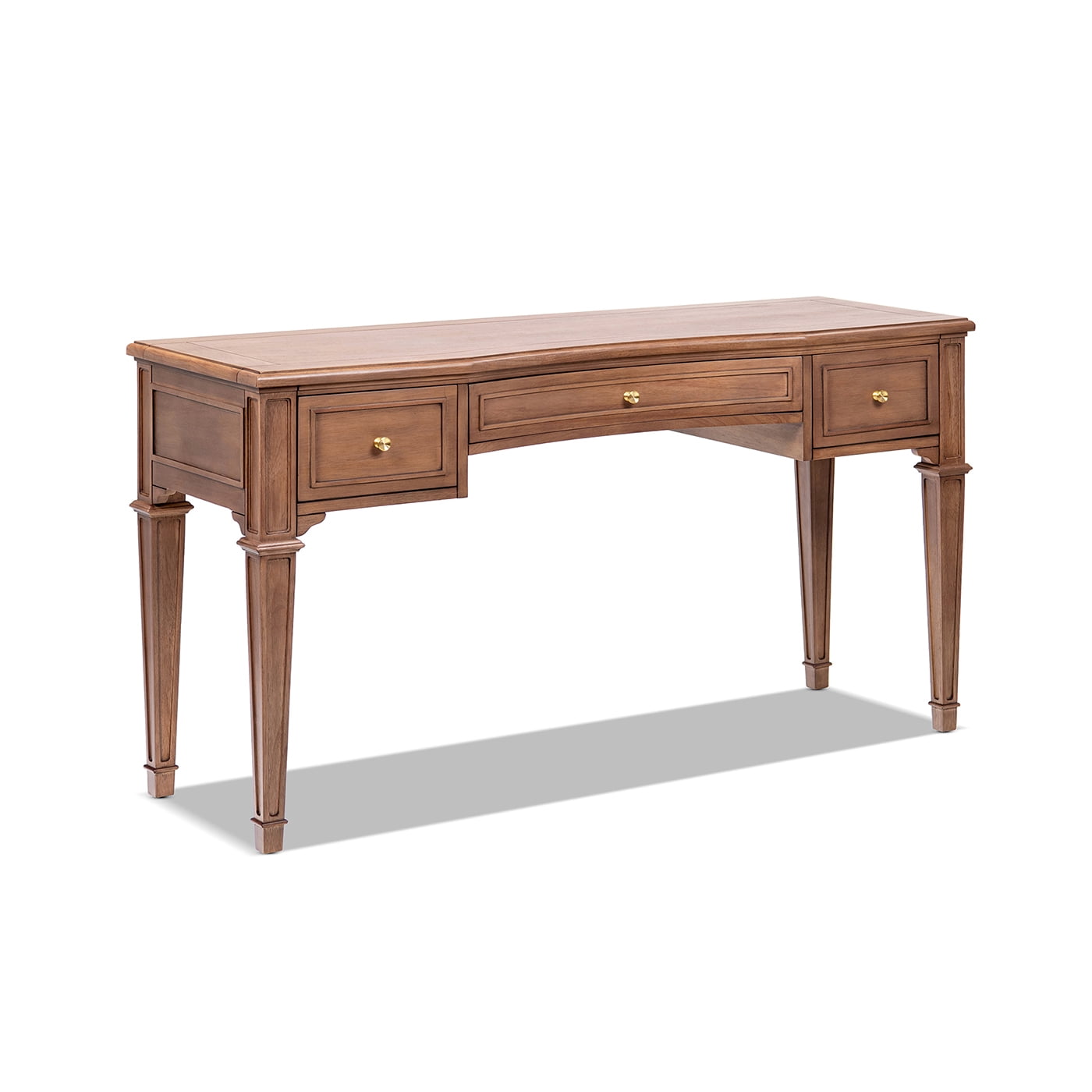 Dauphin 55" 3-Drawer Wood Executive Desk, Natural Brown Rubber Wood & Veneer