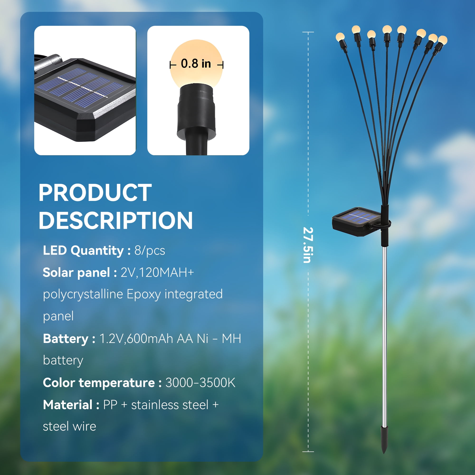 CHARKEE Outdoor Solar Lights for The Garden,6 Pack/ 8 Modes LED Firefly Landscape Lighting
