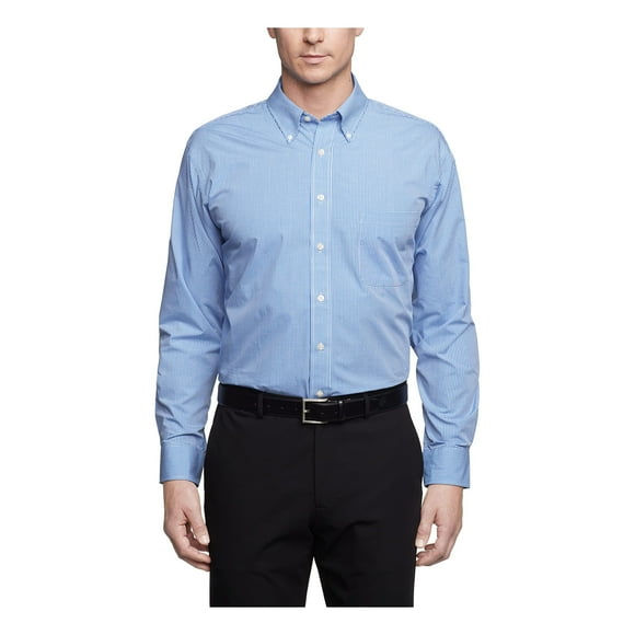 Van Heusen Men's Regular Fit Gingham Button Down Collar Dress Shirt, Periwinkle, Medium