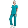 thumbnail image 3 of HAJWOH Scrubs Sets for Women Stretchy Nursing Uniform Short Sleeve V-Neck Scrub & Jogger Pant Solid Color Medical Scrub Sets with Multi Pockets Blue S, 3 of 6