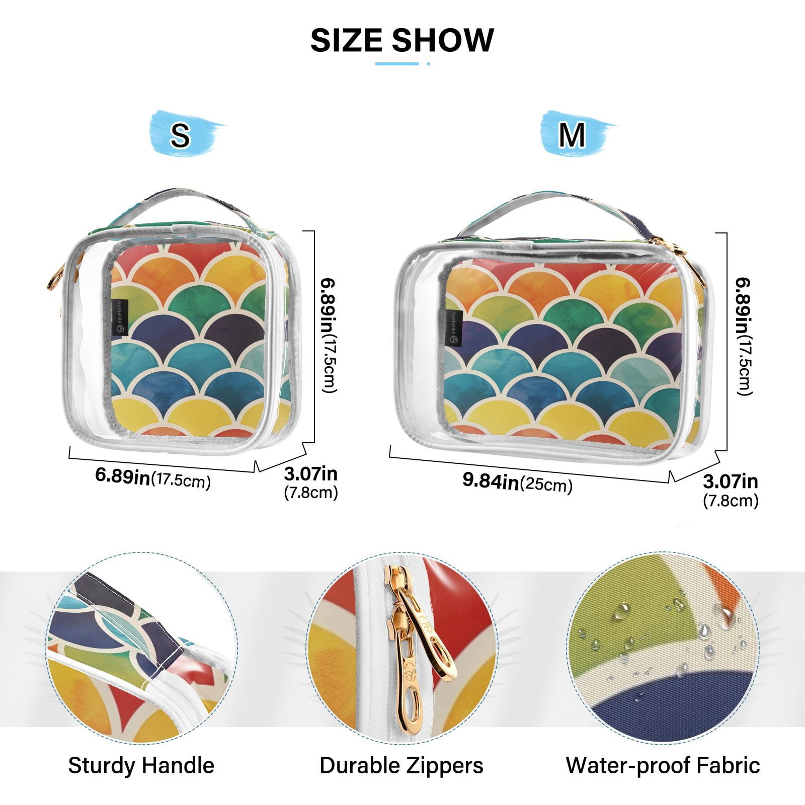 Clear Makeup Bags with Handle Large Opening 2 Pack Set Toiletry Bag Quart Size Bag, for Women Man Traveling Travel Essentials, Toiletries and Other. Color Vibrant Waves Dynamic