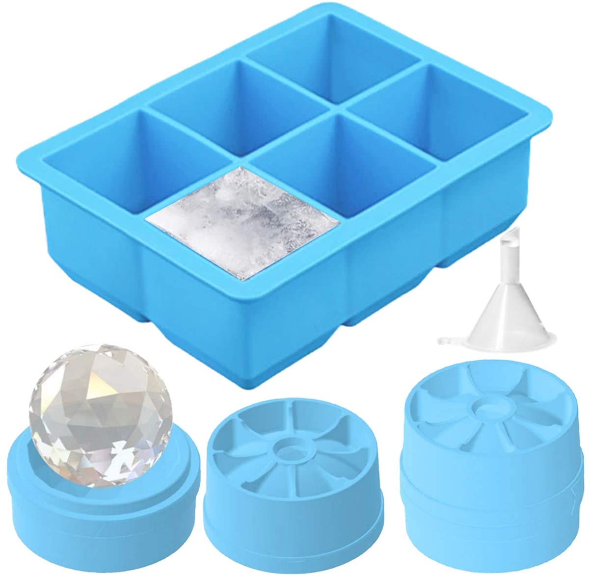 Ice Cube Tray Set, Silicone Sphere Ice Ball Maker Plus Square Mold