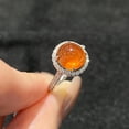 thumbnail image 3 of Orange Sapphire Cabochon Ring | Diamond Cut Halo Engagement Ring | 14K White Gold Statement Ring | Unique Orange Gemstone Gift for Her, 3 of 4