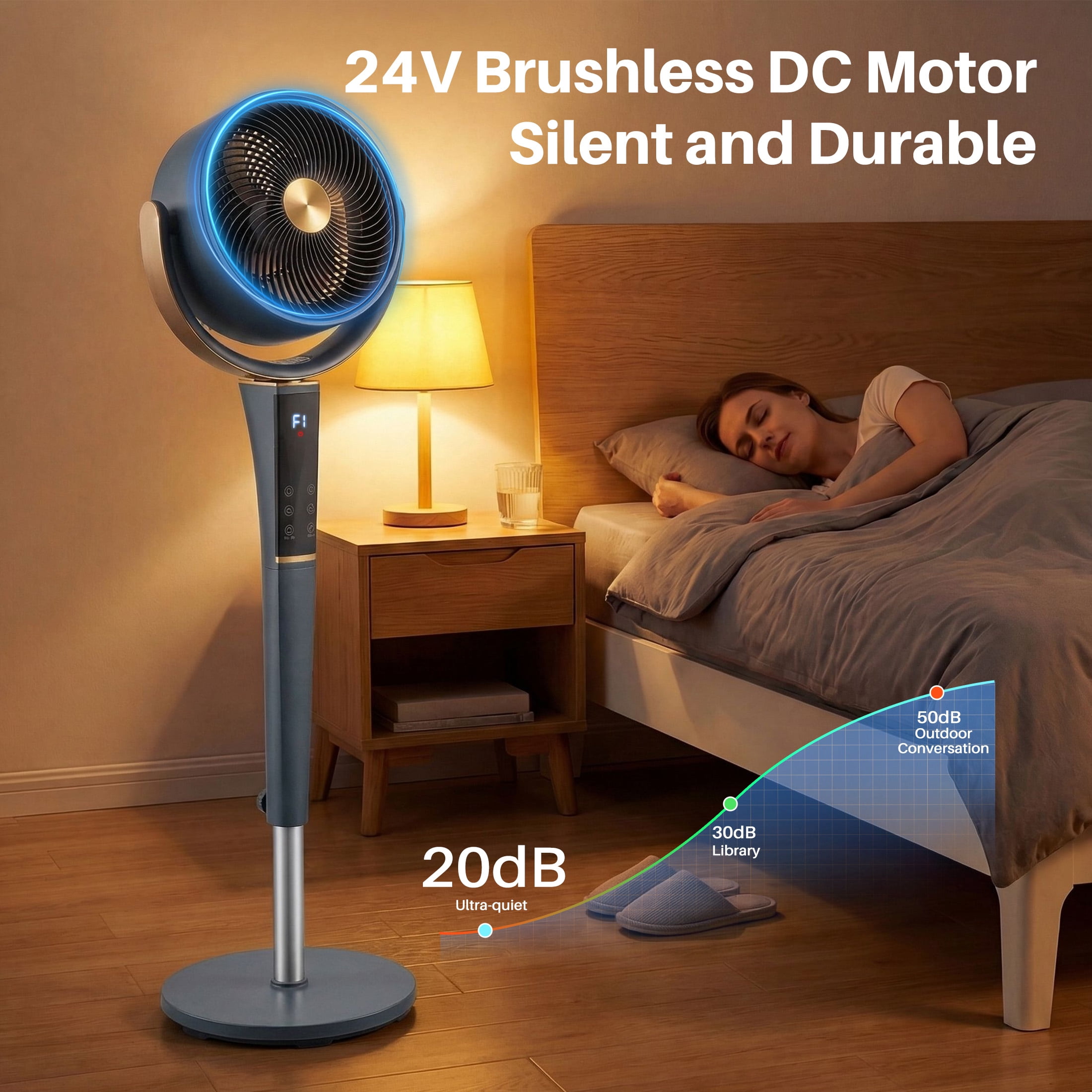 SHOUFTW Quiet Oscillating Pedestal Fan for Bedroom, 15 Speeds 5 Modes, 37-45" Height Adjustable, 12H Timer, Gray