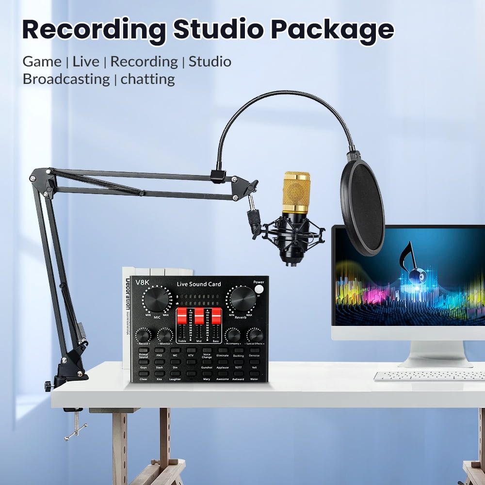 Podcast Microphone Equipment Bundle, Bm-800 Condenser Microphone with Voice Changer And V8K Sound Card,Podcast Studio Condenser Microphone,Recording Studio Equipment