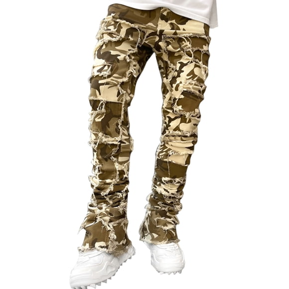 WEAIXIMIUNG Pantalon de Survêtement Homme Chaud Décoration à Franges Coupe Droite Jeans Homme Décontracté Extensible Moyen Style de Rue Pantalon en Denim pour Toutes les Saisons