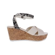 Nine West Womens Dureen 3 Faux Leather Wedge Sandals White 8.5 Medium (B,M)