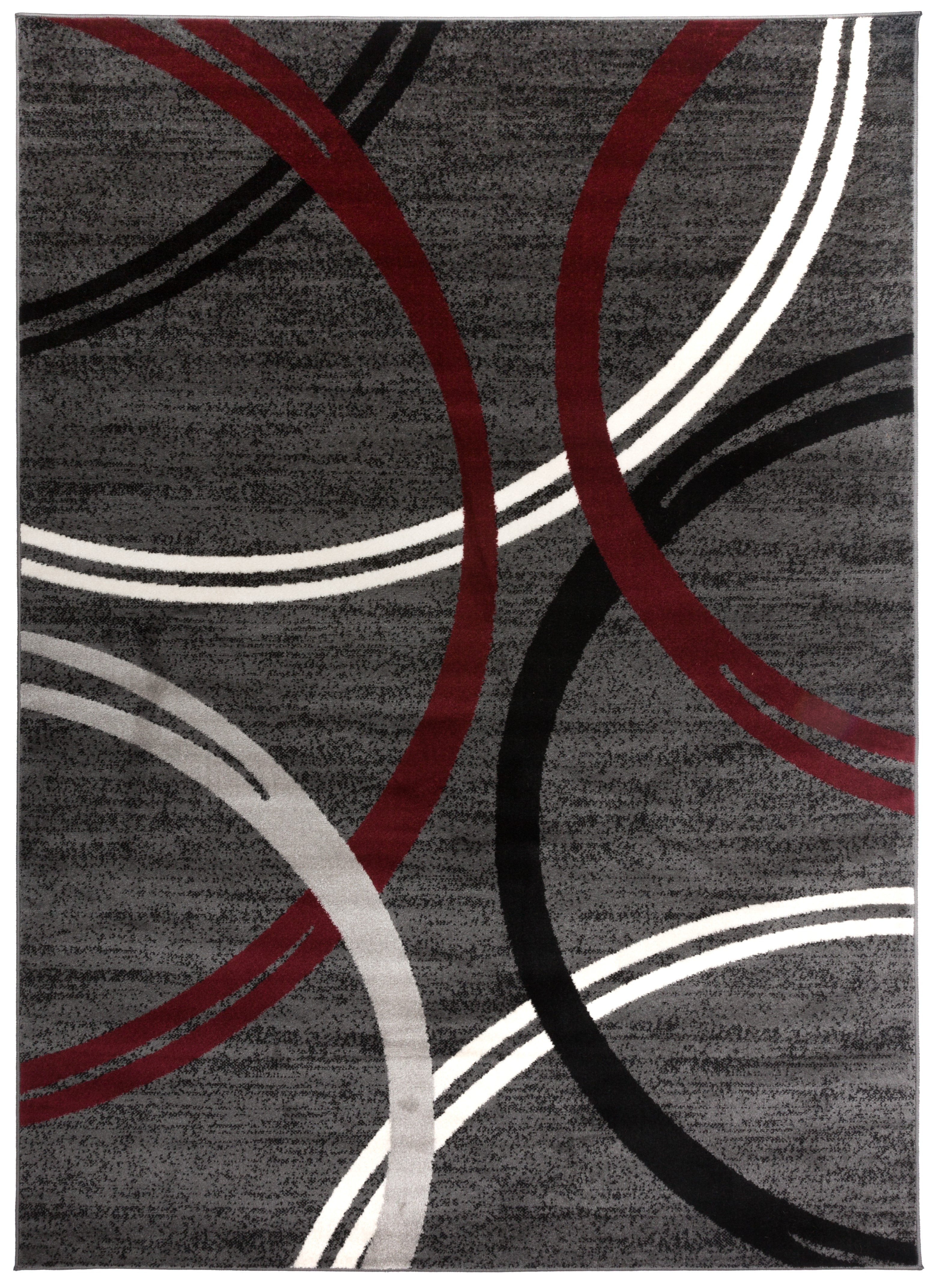 Modern Abstract Circles Design Area Rug 6'6" x 9' Red