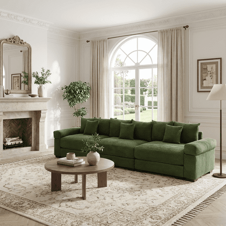 Homy Casa Sectional Sofa, Oversized Corduroy Deep Seat Couch with Pillows for Living Room, Green