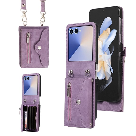 For Samsung Galaxy Z Flip 7 FE 6 5 4 3 Phone Case Leather Cover Wallet Card Bag