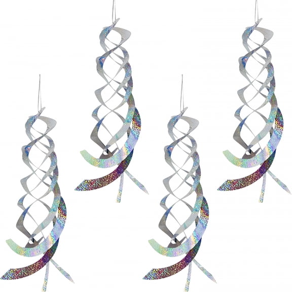 ACDANC 4 Pieces 20 Inches Silver Spiral Bird Reflectors Deterrents for Outside,Hanging Mylar Reflective Wind Spinner Bird Repellent Devices Keep Animals Away for Outdoor Patio Lawn Garden Decorations