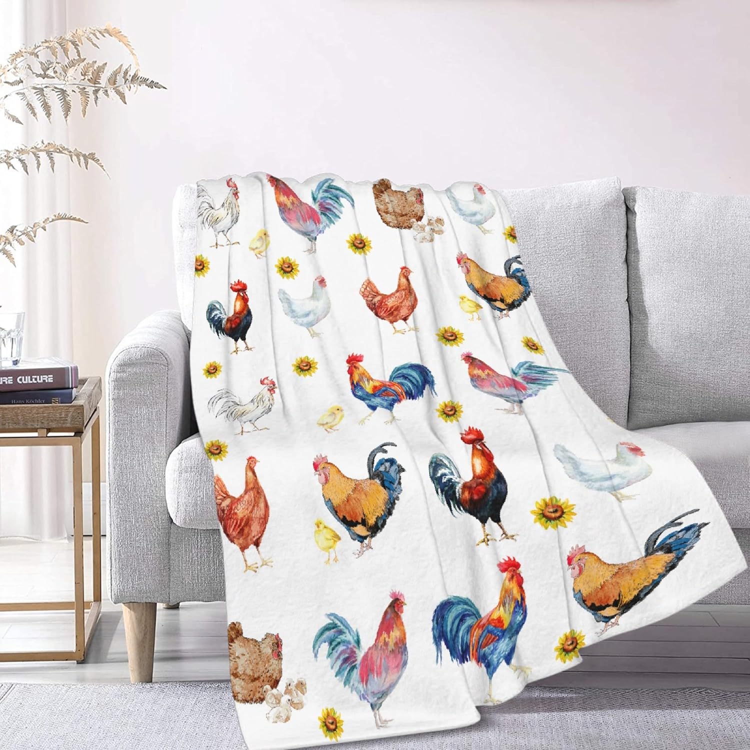 Sunflower Rooster Chickens Blanket Gifts Plush Fuzzy Cozy Soft Lightweight Blankets for Couch Air-Conditioning Quilts Decor Blanket for Chirstmas Gifts 60"x50" for Teens