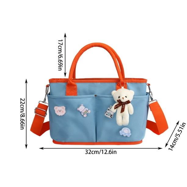 Yhmxh Organizadores y almacenamiento Bolsa de pañales para bebés, bolsillos de gran capacidad, correas para cochecito, colgante de oso, broche para biberón, pañal para bebé, paquete posparto.