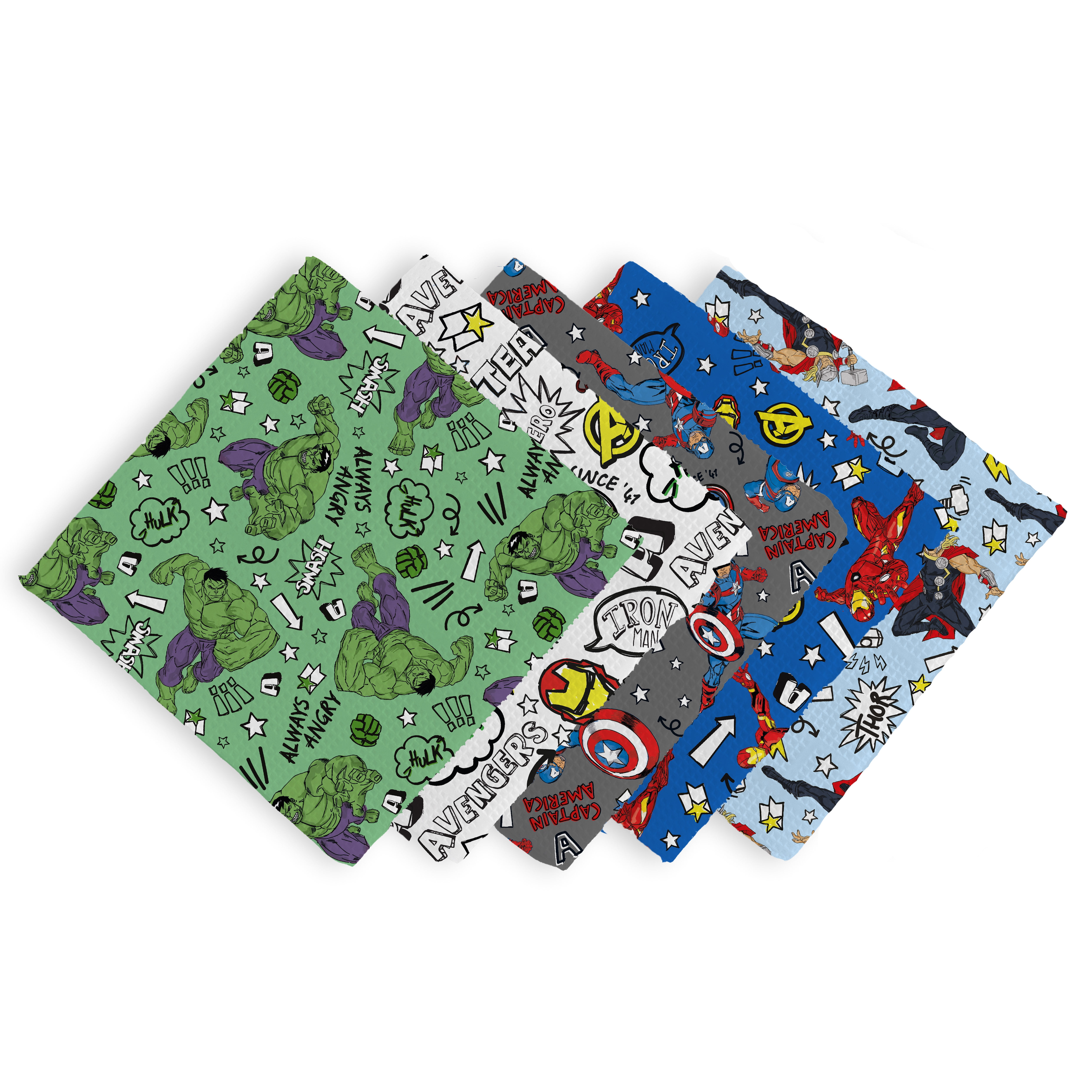(3 pack) Springs Creative Cotton 21" Marvel Avengers Doodle Assorted Fat Quarter Bundle, 5 Pieces