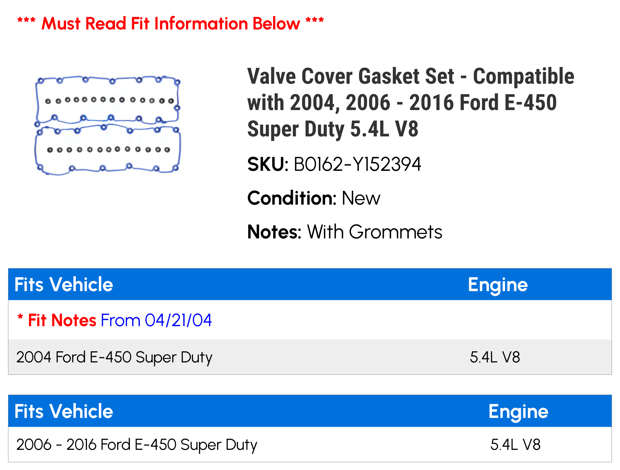 Valve Cover Gasket Set - Compatible with 2004, 2006 - 2016 Ford E-450 Super Duty 5.4L V8 2007 2008 2009 2010 2011 2012 2013 2014 2015