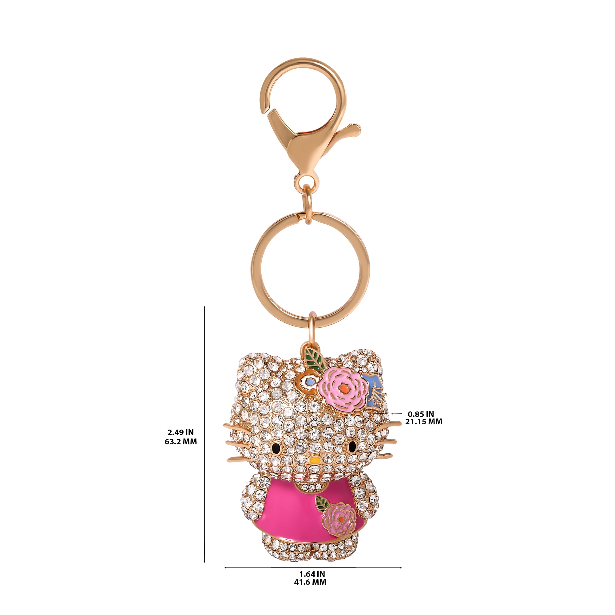 Hello Kitty Crystal Pavé Bag Charm Keychain – Pink Dress – Officially Licensed Sanrio