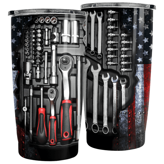 SANDJEST Mechanics Tumbler Machanic Dad Tool Box 20oz Tumblers with Lid Gift for Daddy Father Papa Christmas Birthday Fathers Day