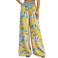 thumbnail image 3 of Wide Leg Pants Woman Summer Smocked Waist Floral Pant Wear Spring Beach Vacation Clothes for Women Blue & Yellow S, 3 of 9