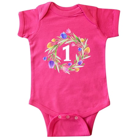 

Inktastic 1st Birthday Tulip Flower Wreath Gift Baby Boy or Baby Girl Bodysuit