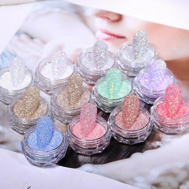 opvise 12Pcs/Box Super-fine Glitter Nail Powder DIY Shimmers Pigment  Manicure Art Decor 
