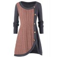 thumbnail image 1 of Jersey de punto con costura irregular y decoración de botones de manga larga y cuello redondo para mujer de talla grande, 1 of 6