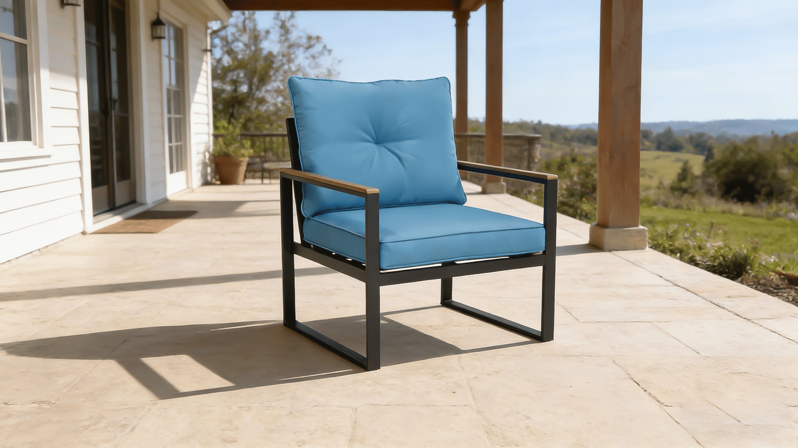 Oversized 5-Seater Steel Outdoor Patio Furniture Set, Metal Sectional Sofa with 4” Thick Cushions, WPC Coffee Table, Heavy Duty Conversation Set for Garden, Backyard & Deck