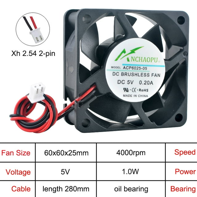 High-Speed 60x60x25mm Axial Cooling Fan DC 5V/12V/24V 2-Pin ACP6025 for Charger, Power Supply, Frequency Converter DC5V oil bearing 60x60x25mm