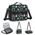thumbnail image 5 of Football and Rugby Black Pattern Bento School Insulated Lunch Bag Box with Shoulder Strap and Bottle Holder, 11" X 9.5" X 3.5", 5 of 5