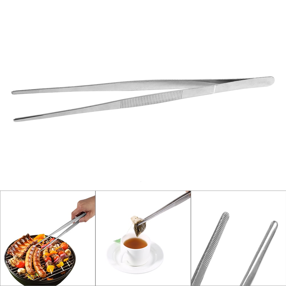 Mgaxyff Stainless Steel Silver Long Food Tongs Straight Home Medical Tweezers Garden Tool 30cm