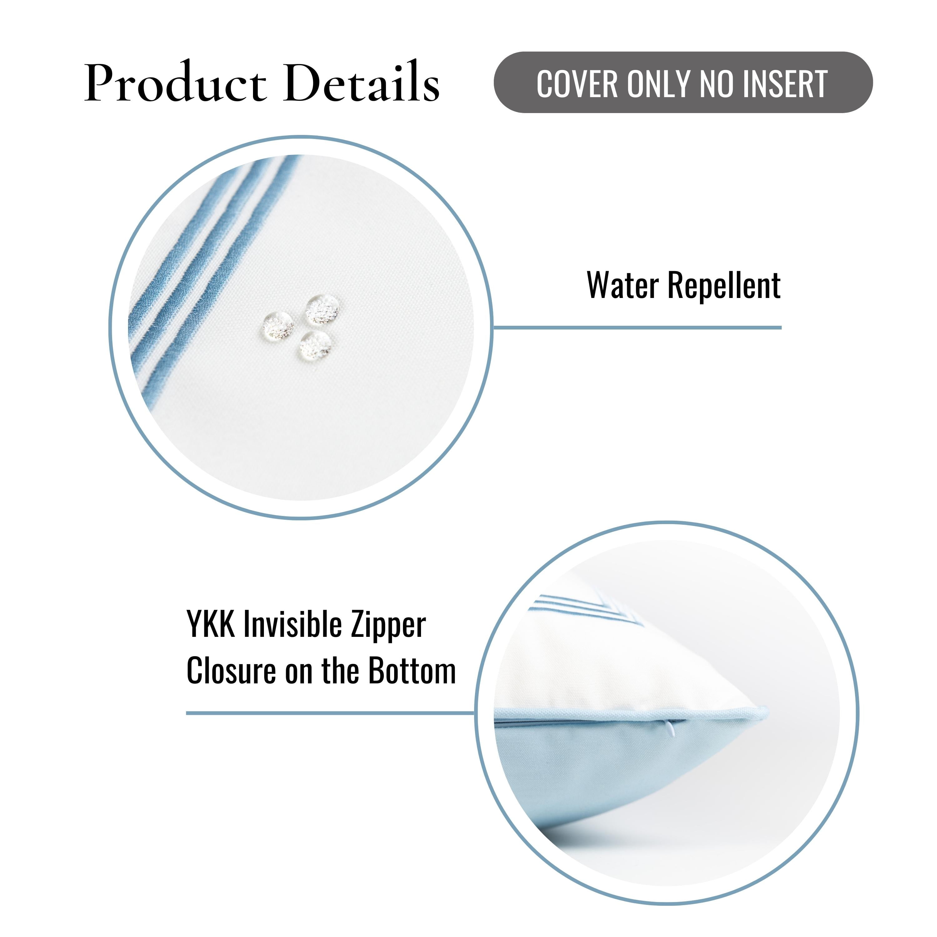 Hofdeco Premium Coastal Hampton Style Patio Indoor Outdoor Pillow Cover Only, 20"x20" Water Resistant for Backyard, Couch, Baby Blue Embroidered Square Line