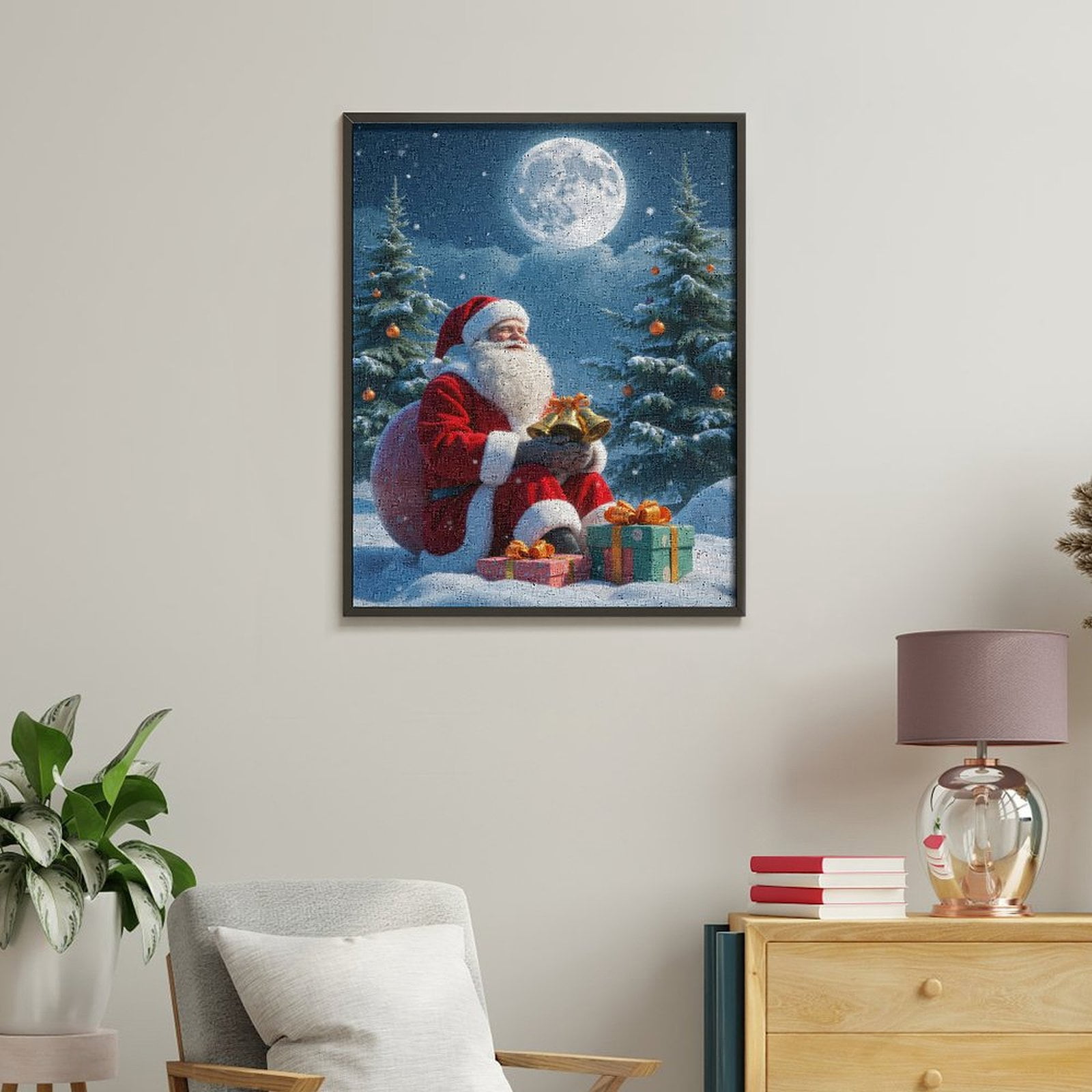 Paint By Numbers Kit for Adults Beginner - DIY Santa Winter Night Presents Moon Canvas Painting Kits for Adults, Frameless Paint By Number for Adults for Home Wall Decor 16x20 Inch
