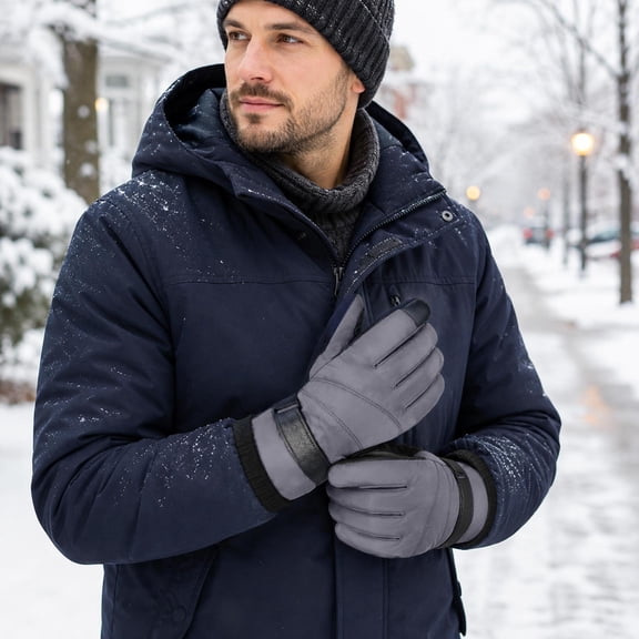 Jamicy Mens Ski Gloves Waterproof Winter Warm Snow Fleece-Lined Gloves Ski Gloves for Driving Running Texting Gift